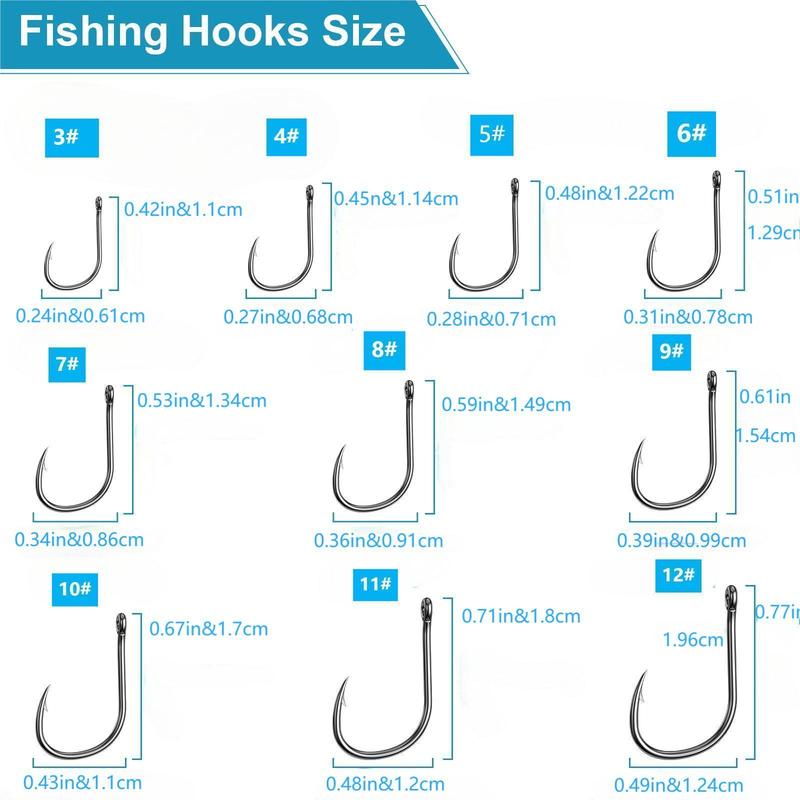 Stainless Steel Fishing Hooks, 1 Box Portable Fishing Hooks with Holes, 10 Specifications Durable Fishing Accessories for Fishermen