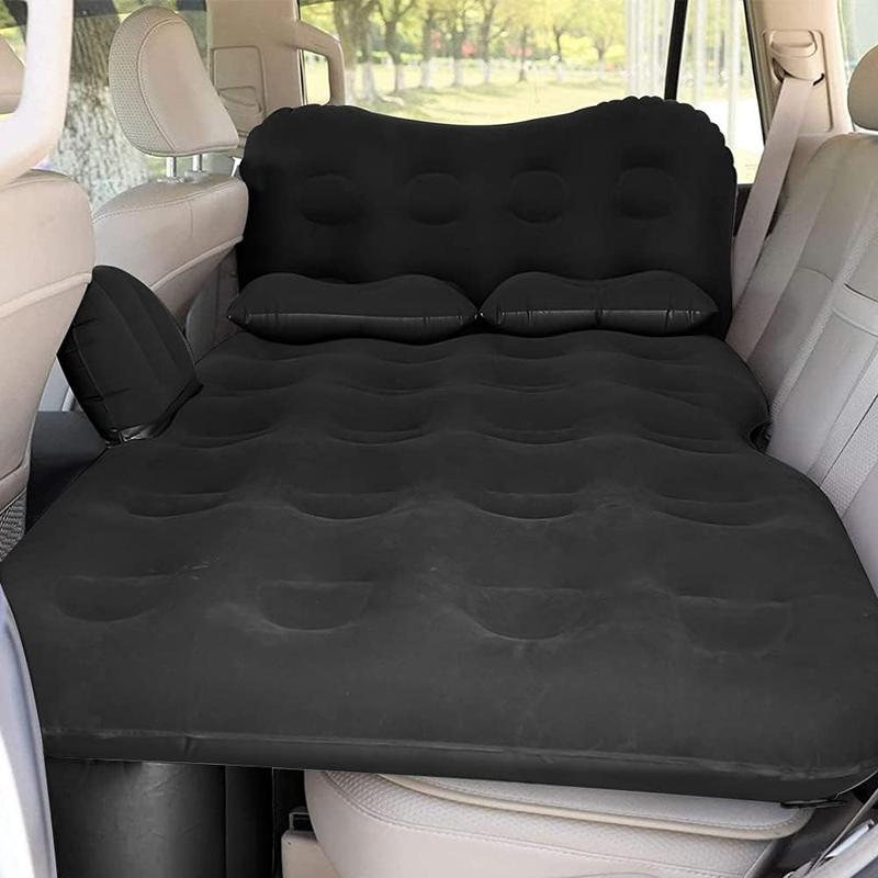 Inflatable Car Air Mattress Travel Bed - Thickened Camping Bed Sleeping Pad with Car Air Pump 2 Pillows for Car Tent SUV Sedan Pickup Back Seat - Black