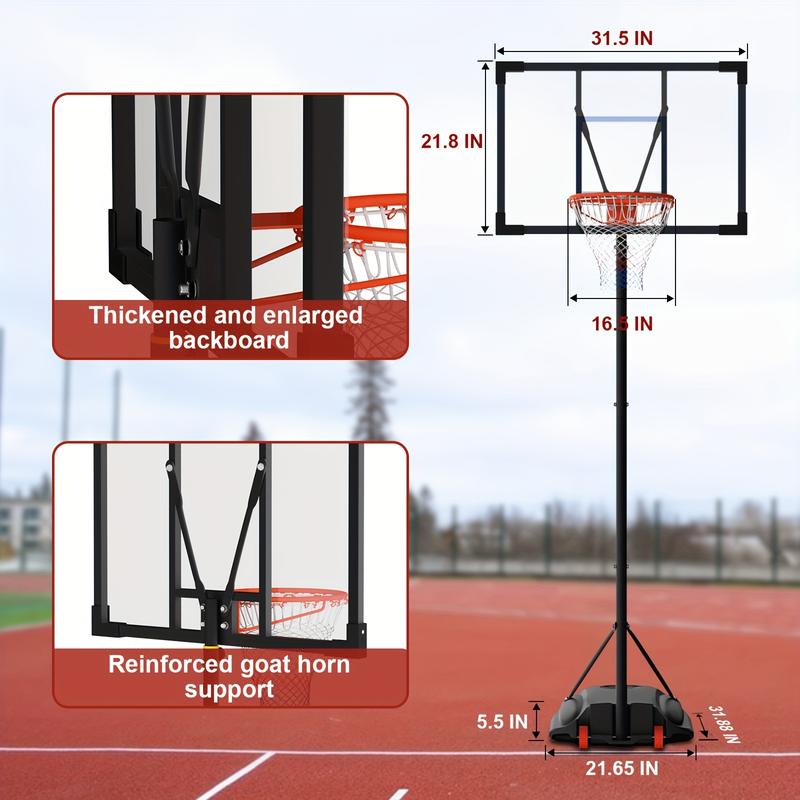 Adjustable Basketball Hoop For Outdoor Use, 8-10ft Portable System With 32-Inch Shatterproof Backboard And Sturdy Base