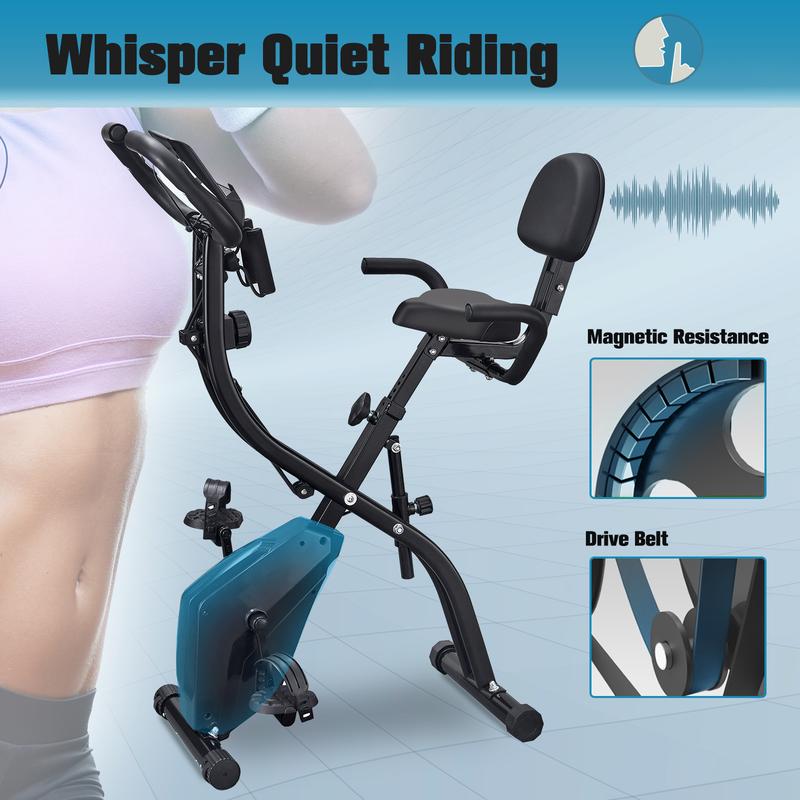 Relifesports 3-in-1 Folding Exercise Bike for Home lndoor Cycling Bicycles Fitness Cardio Workout,Foldable Stationary Bike with Arm Resistance Band