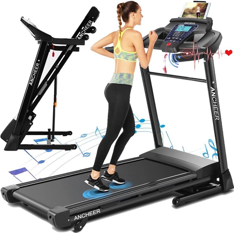 ANCHEER Treadmill with Auto Incline , 3.25HP Electric Treadmill for Home Gym Cardio Training, 300LB Capacity Running Machine Home Exercise,12 Preset Programs, APP & Bluetooth Audio Speakers