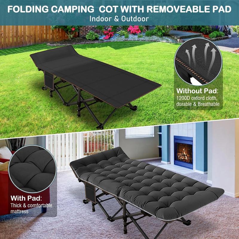 DoCred Camping Cot with Comfortable Mattress Cots for Sleeping with Pad Heavy Duty Camping Bed Sleeping Cot Include Carry Bag Camping Cots for Adults Home Office Nap Vocation Outdoor