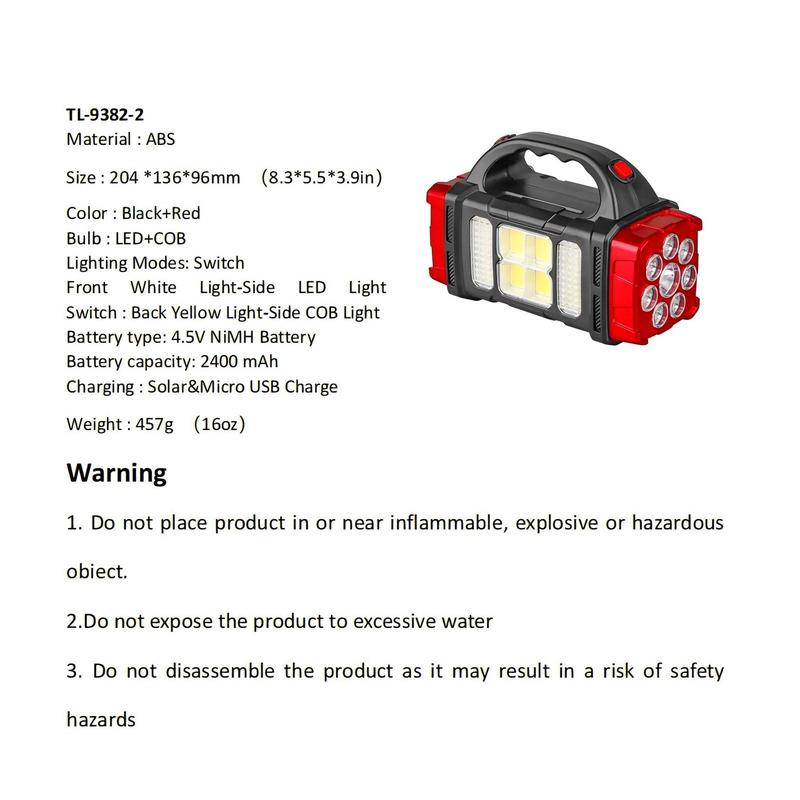 Portable Solar Powered LED Camping Lantern, 4 Light Modes USB Rechargeable Camping Flashlight for Men, Portable Search Light, Lightweight LED Lights with Handle, Waterproof Search Lamp for Hiking