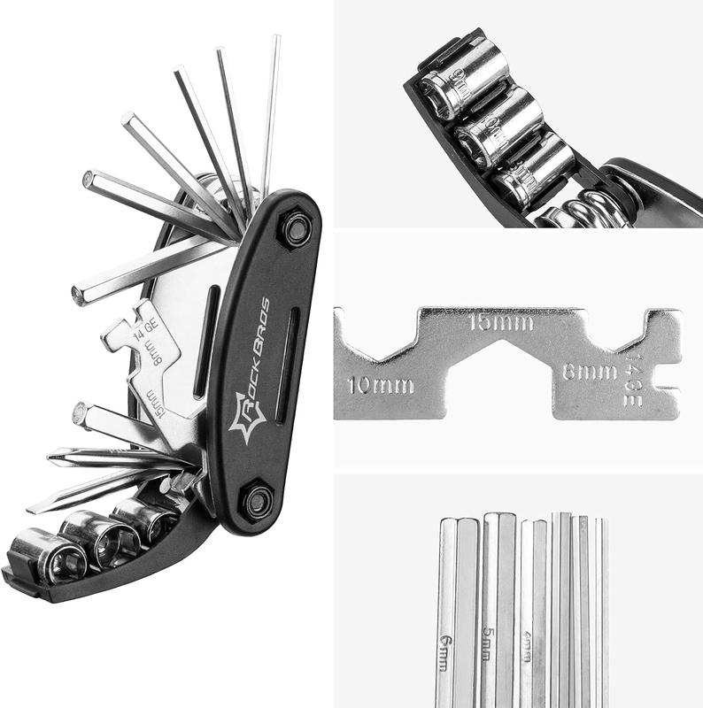 ROCKBROS Bike Repair Kits 16 In 1 Multi-Function Bike Tool Kits Portable Foldable Bike Multitool Cycling Tool Kit Bike Tool Allen Wrench Tire Levers