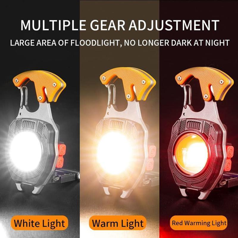 Used for Outdoor Camping and Hiking,Multi Functional COB Keychain Flashlight, Mini Tool with Magnetic Screwdriver, Bottle Opener,etc.,lifesaving Whistle, Multi Light Mode Portable Outdoor Hiking Lighting, Rechargeable LED Light Rechargeable Multifunction