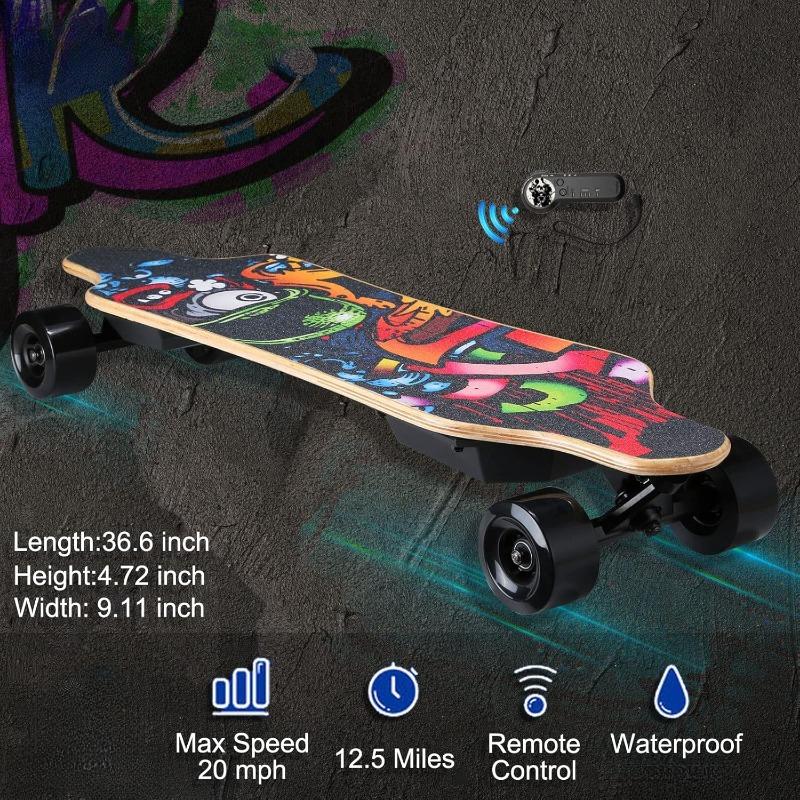 Skateboard, Longboard with Remote for Adults and Teens, 20 MPH Top Speed, 12.5 Miles Range