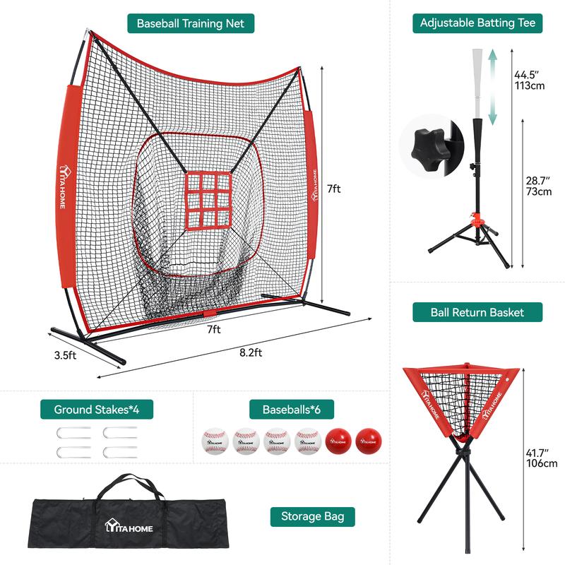 YITAHOME 7'x7' Baseball Practice Net for Hitting and Pitching, Portable Softball Net for Batting with Baseballs, Carrying Bag, Strike Zone, Baseball Nets for Backyard