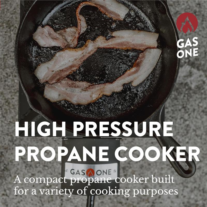 GasOne High Pressure Single Propane Burner - Outdoor Cooking with Heat Shield and Guard, Steel Braided Hose stove portable stove propane stove