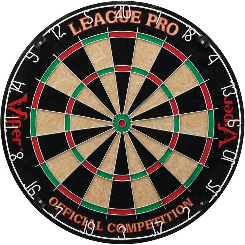 Vip League Pro Regulation Bristle Steel Tip Dartboard Starter Set with Staple-Free Bullseye, Radial Spider Wire, High-Grade Sisal with Rotating Number Ring, Chalk Cricket Scoreboard, Steel Tip Darts