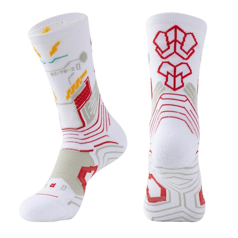 Sporty Men's Colorblock & Letter Print Mid-calf Socks, 1 Pair Sport Breathable Comfortable Crew Socks, Socks for Men, Athletic Running Socks for Men