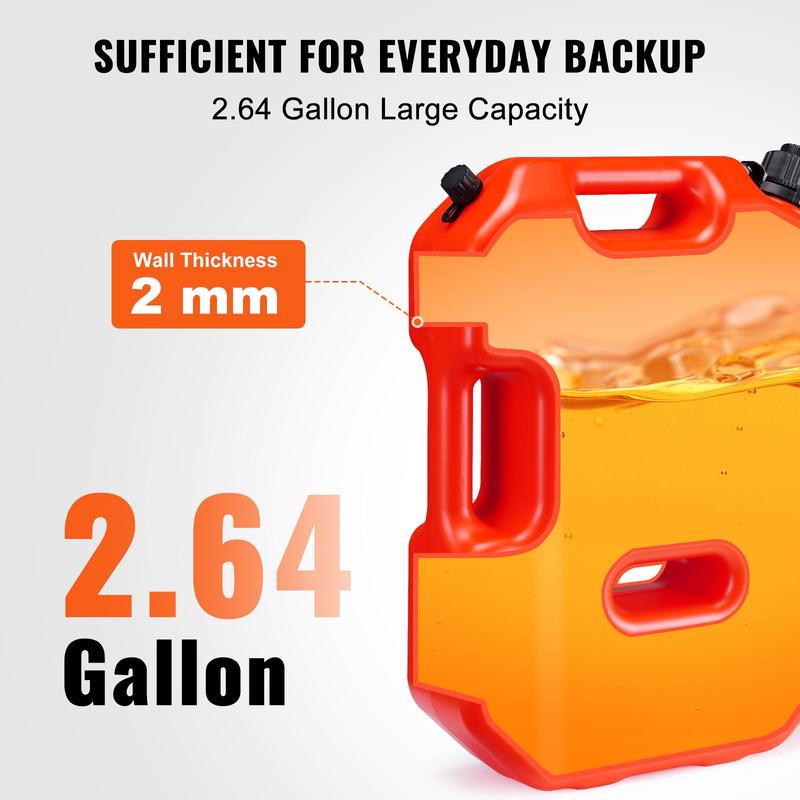 VEVOR Gas Can, 2.64 Gallon 10L, Fuel Tank with Spout and Lockable Bracket, Storage Gasoline Container, Auto-Off Function & Adjustable Flow Rate, Compatible with Most Cars Motorcycle SUV ATV UTV, Red