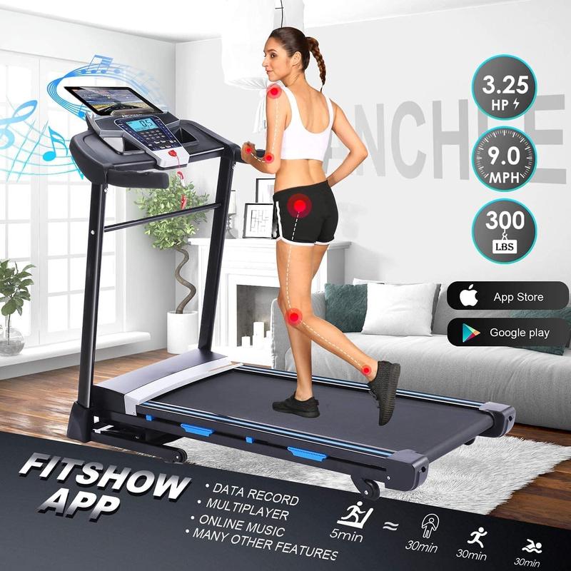 ANCHEER Treadmill with Auto Incline , 3.25HP Electric Treadmill for Home Gym Cardio Training, 300LB Capacity Running Machine Home Exercise,12 Preset Programs, APP & Bluetooth Audio Speakers