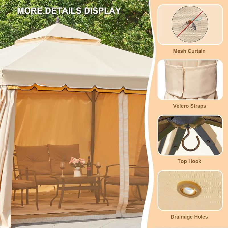 Outdoor Canopy Gazebo,Party Tent,Canopy Tent Cover, Double Roof Patio Gazebo Steel Frame with Netting and Shade Curtains for Garden, Patio, Party Canopy, Grey  patiofurniture