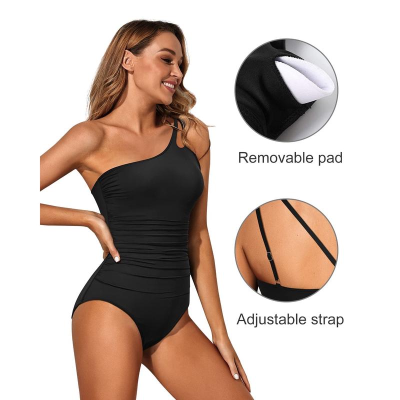 Holipick One Shoulder One Piece Swimsuit for Women Tummy Control Bathing Suits Modest Full Coverage Keyhole Swimwear