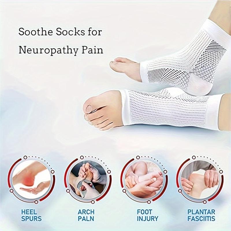 4-Pack Neuropathy Compression Socks with Arch Support and Reinforced Heel and Toe - Moisture-Wicking Poly-Cotton Blend, Ankle Protection and Blood Circulation Improvement - Anti-Fatigue Sports Socks for Men and Women - Hand Wash Only - Knit Fabric for All