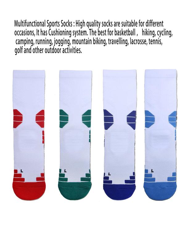 Men's Basketball Socks, Athletic Cushioned Crew Socks with Arch Compression Design, Sports Socks for All Seasons