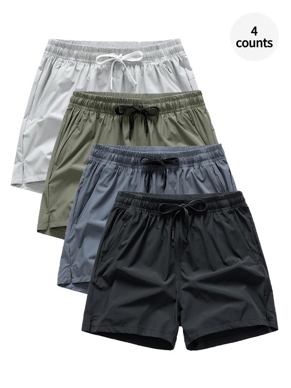 Men's Solid Drawstring Waist Sports Shorts, Loose Quick Drying Breathable Sports Shorts, Summer Athletic Running Shorts, Gym Clothing, Zipper Pocket Design Sports Gym Shorts, Back To School Outfits, 90s Clothes, Gym Clothing