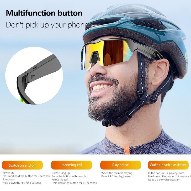 Smart Glasses, Polarized Anti-UV Sunglasses with Voice Assistant, Bluetooth-compatible Glasses for Driving Cycling Outdoor Sports