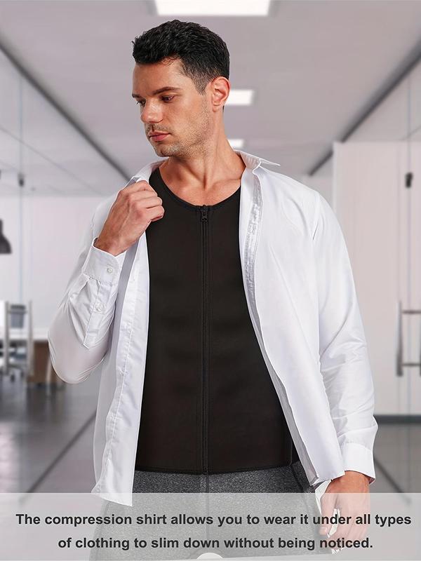 Men's Solid Zipper Sports Vest, Tight Sporty Round Neck Compression Tank Top, Men Sports Clothing for Workout Gym Exercise