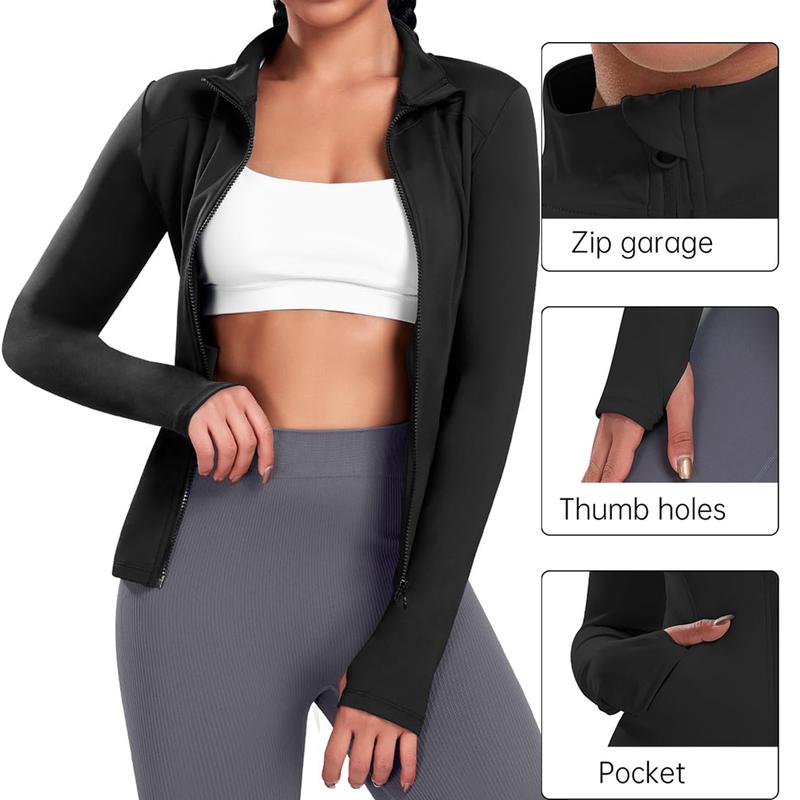 Kabuer Zip Up Women's Athletic Jacket with Thumb Holes and Pocket, Lightweight and Breathable Fabric for Yoga and Running - All Season