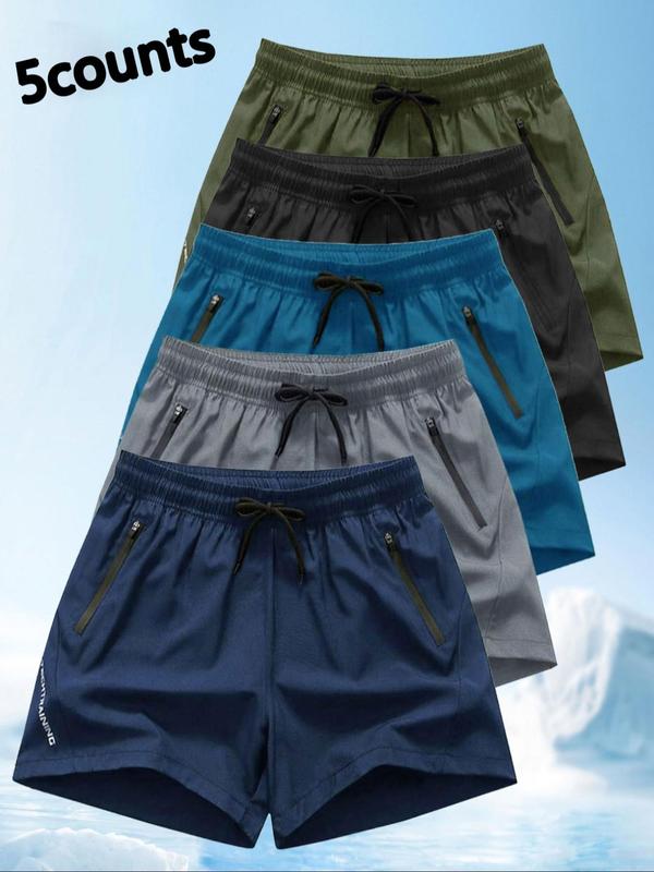 Men's Solid Drawstring Waist Sports Shorts, Casual Comfort Quick Drying Pocket Beach Shorts for Summer, Breathable Men's Shorts for Outdoor Activities