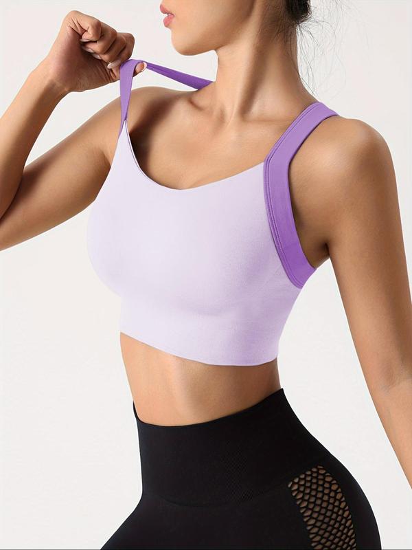 Women's Contrast Binding Criss Cross Sports Bra, Fall Outfits, Fallfreshness High Stretch Colorblock Sports Bra, Ladies Sportswear for Indoor Outdoor Wear