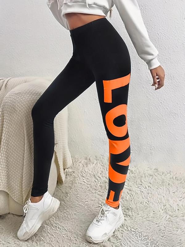 Women's Letter Print High Waist Sports Leggings, Casual Comfy Breathable Skinny Pants for Yoga Gym Workout Running, Women Sport & Outdoor Clothing for All Seasons