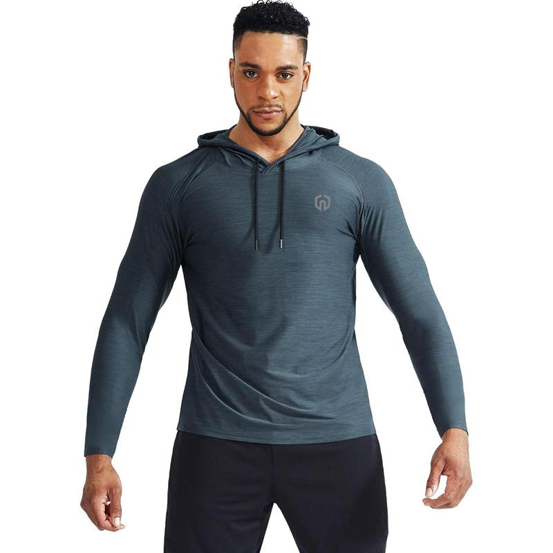 Men's Dry Fit Athletic Shirt Workout Running Long Sleeve Shirts with Hoods