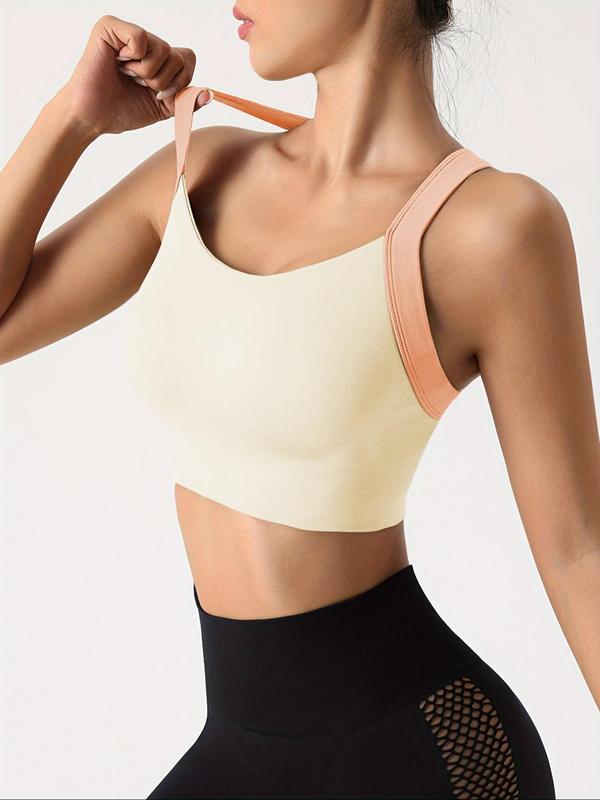 Women's Contrast Binding Criss Cross Sports Bra, Fall Outfits, Fallfreshness High Stretch Colorblock Sports Bra, Ladies Sportswear for Indoor Outdoor Wear