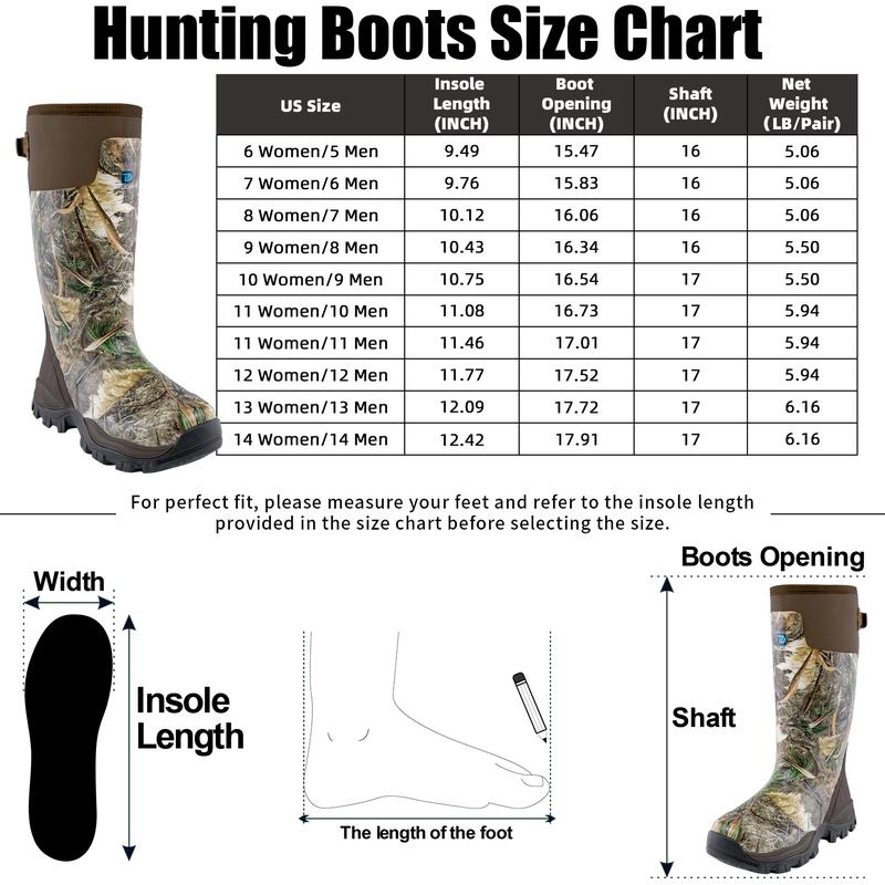 TruDave Hunting Boots for Men, Waterproof Rubber Boots with and Steel Shank, 5mm Neoprene Camo Insulated Durable Outdoor Hunting Boots ，Size 5-14