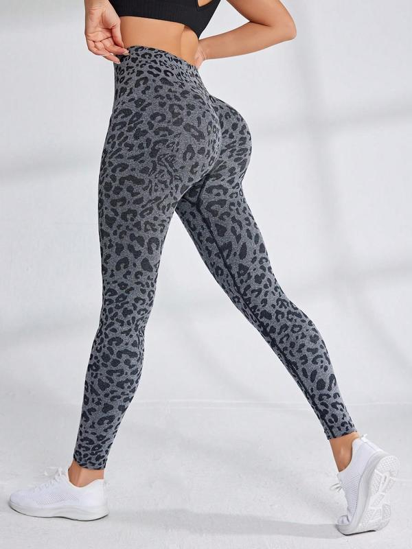 Women's Leopard Print High Waist Sports Leggings, Sporty Comfy Breathable Skinny Pants for Yoga Gym Workout, Ladies Sportswear for All Seasons