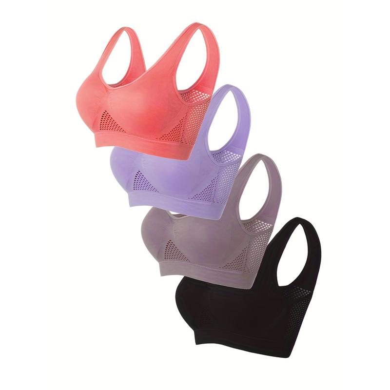 4 Pcs Seamless Push-Up Sports Bras for Women – Breathable Mesh Design, Wireless Comfort – Ideal for Yoga, Gym & Running Activewear