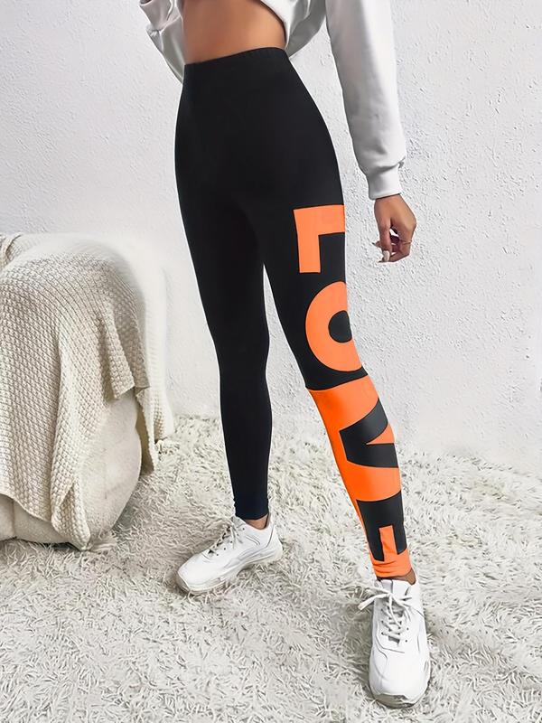 Women's Letter Print High Waist Sports Leggings, Casual Comfy Breathable Skinny Pants for Yoga Gym Workout Running, Women Sport & Outdoor Clothing for All Seasons