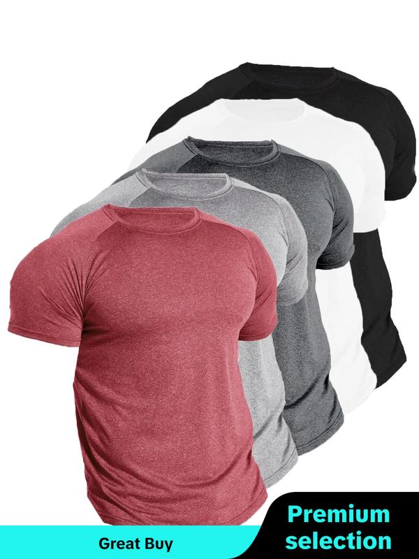 Men's Plain Round Neck Short Sleeve Sports Tee, Quick Drying Moisture Wicking Breathable Crew Neck T-shirt, Fall Clothes, Back-to-school Clothing, Men's Sportswear for Gym Workout Running, Basic Clothes, 2000s Outfits