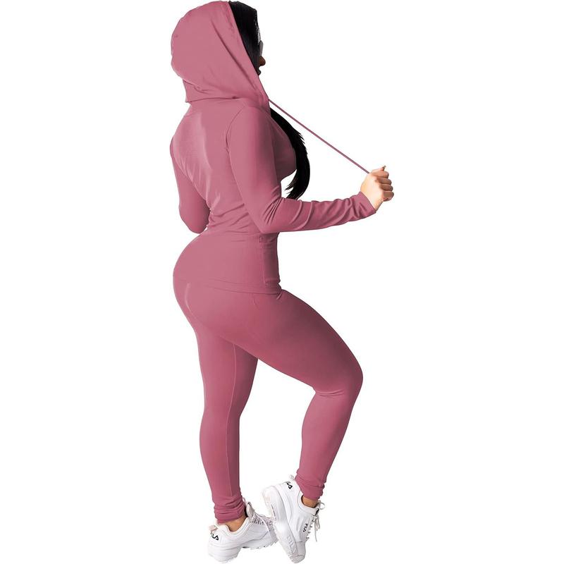 Women Two Outfits Workout Sets Bodycon Tracksuit Long Sleeve Zip Up Hoodie Jacket Jogger Matching Sweat Pants Set