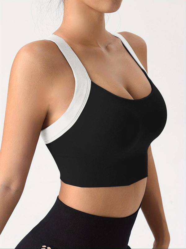 Women's Contrast Binding Criss Cross Sports Bra, Fall Outfits, Fallfreshness High Stretch Colorblock Sports Bra, Ladies Sportswear for Indoor Outdoor Wear