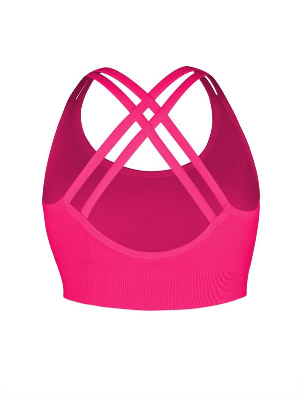  Criss Cross Backless Sports Bra, Solid Color Breathable Comfortable Sports Bra, Women's Sportswear for Indoor Outdoor Wear, Fall Outfits, Fallfreshness