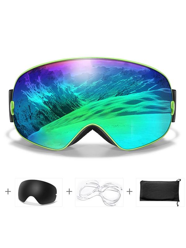 Sporty Unisex Ski Goggles with Replacement Lens & Optical Frame & Storage Bag, UV400 Anti-fog Detachable Lens Snowboard Goggles, Sports Eyewear for Men & Women