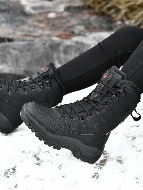 Women's Solid Lace Up High Top Hiking Shoes, Sporty Waterproof Warm Snow Boots, Outdoor Sports Shoes for Women Winter