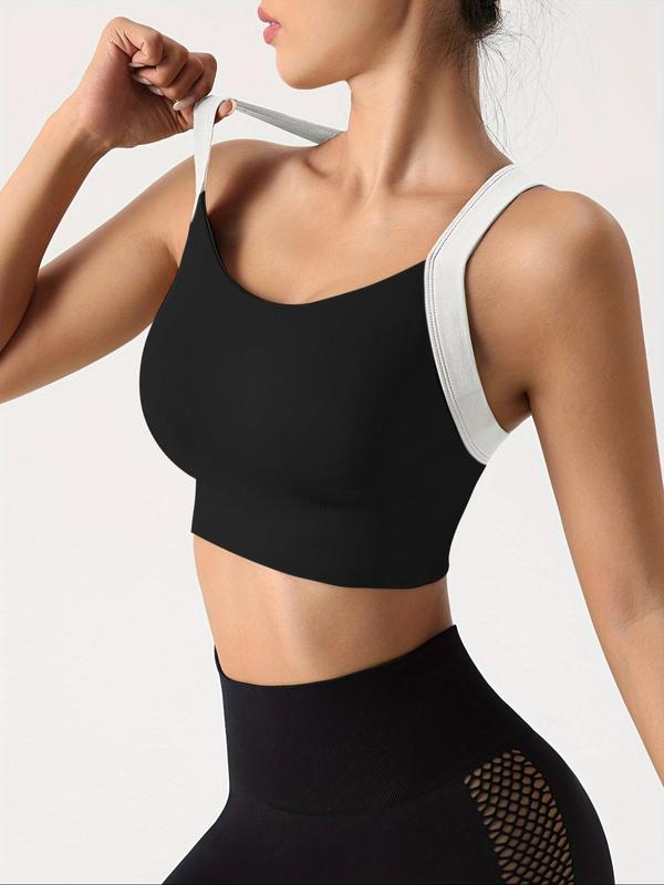 Women's Contrast Binding Criss Cross Sports Bra, Fall Outfits, Fallfreshness High Stretch Colorblock Sports Bra, Ladies Sportswear for Indoor Outdoor Wear