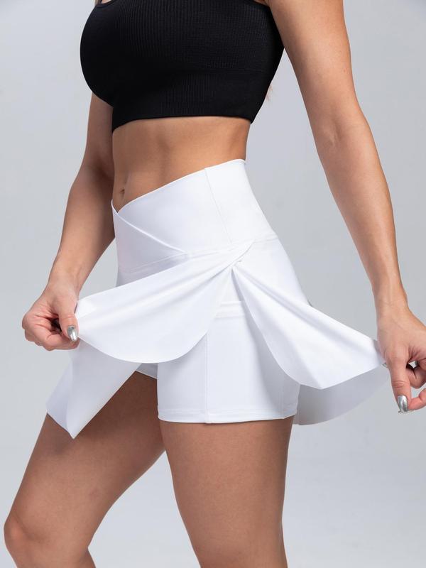 Women's Solid Pocket High Waist Sports Skorts, Simple Comfort Breathable Sporty Wrap Gym Shorts for Gym Workout Running, Tennis Skirts, Short Skirt, Pickleball Clothes, Tennis Outfits, Ladies Sportswear for Fall, Fall Bottoms for Back To School