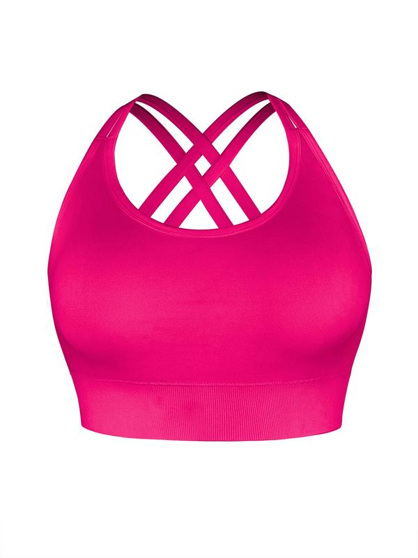  Criss Cross Backless Sports Bra, Solid Color Breathable Comfortable Sports Bra, Women's Sportswear for Indoor Outdoor Wear, Fall Outfits, Fallfreshness