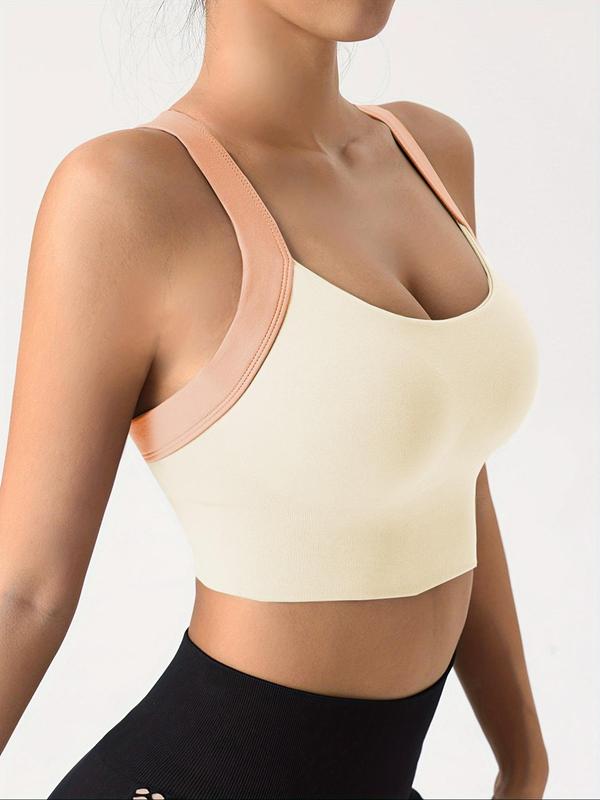 Women's Contrast Binding Criss Cross Sports Bra, Fall Outfits, Fallfreshness High Stretch Colorblock Sports Bra, Ladies Sportswear for Indoor Outdoor Wear