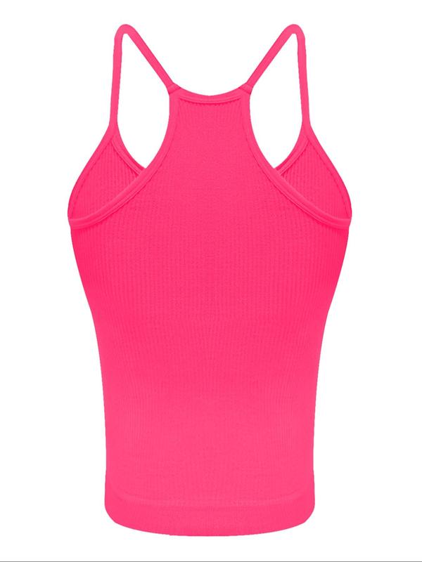 Women's Solid Ribbed Sports Vest, Athletic Clothes, Sporty Breathable Cami Top, Ladies Sportswear Clothing for Workout Gym Yoga, Weighted Vest, Gym Clothing Pink