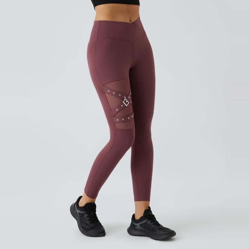 Halara High Waisted Crossover Contrast Mesh Decorative Buckle Yoga 7 8 Leggings