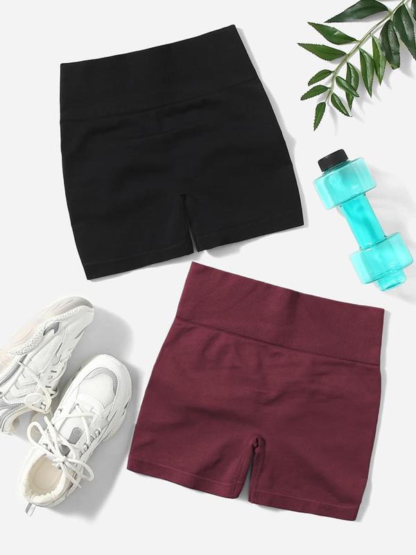 Women's 2pcs Solid Ruched High Waist Sports Shorts, Gym Shorts, Casual Comfy Breathable High Stretch Seamless Shorts for Yoga Gym Workout Running, Gym Shorts, Women Sport & Outdoor Clothing for Summer