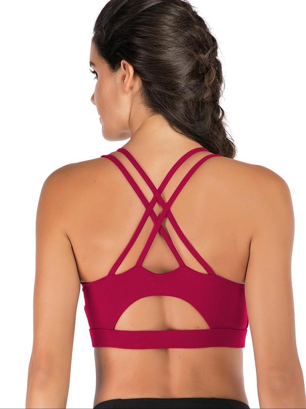 Women's Criss Cross Backless Sports Bra, Solid Color Cut Out Sports Bra, Breathable Comfortable Sports Lingerie Top for Yoga Gym Workout