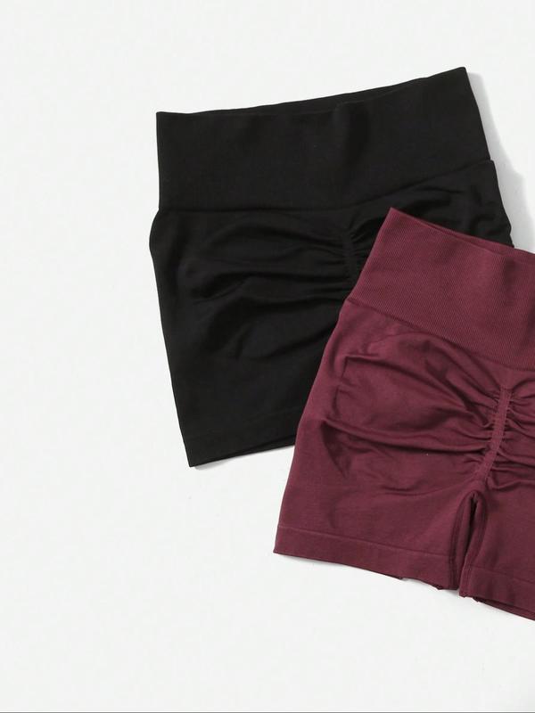 Women's 2pcs Solid Ruched High Waist Sports Shorts, Gym Shorts, Casual Comfy Breathable High Stretch Seamless Shorts for Yoga Gym Workout Running, Gym Shorts, Women Sport & Outdoor Clothing for Summer
