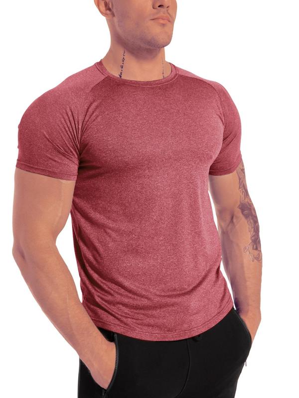 Men's Plain Round Neck Short Sleeve Sports Tee, Quick Drying Moisture Wicking Breathable Crew Neck T-shirt, Fall Clothes, Back-to-school Clothing, Men's Sportswear for Gym Workout Running, Basic Clothes, 2000s Outfits