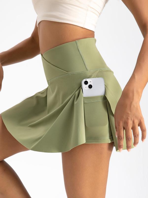 Women's Solid Pocket High Waist Sports Skorts, Simple Comfort Breathable Sporty Wrap Gym Shorts for Gym Workout Running, Tennis Skirts, Short Skirt, Pickleball Clothes, Tennis Outfits, Ladies Sportswear for Fall, Fall Bottoms for Back To School